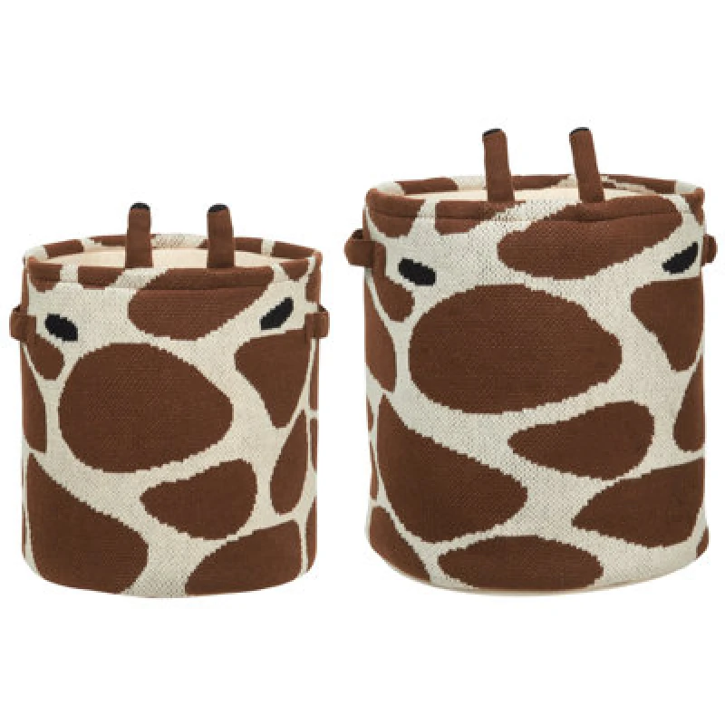 Image of Beliani Set Of 2 Kids Baskets Giraffe Pomang Cotton Brown