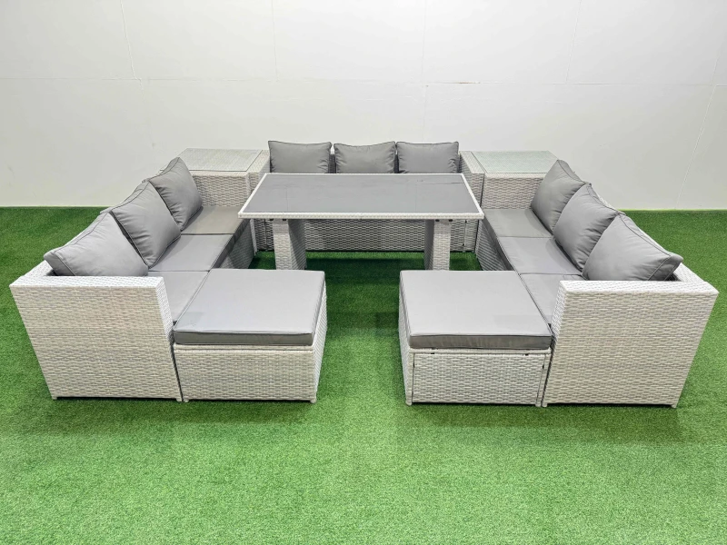 Image of Fimous Patio Outdoor Garden Furniture Sets with 2 Side Tables 2 Big Stool in Light Grey Light Grey Unisex