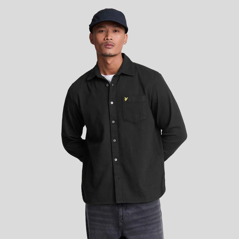 Image of Lyle and Scott Worsted Twill Shirt Black male XS