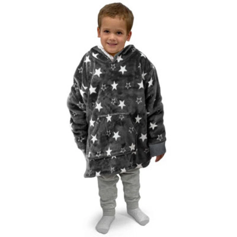 Image of Velosso Black Kids Stars Oversized Hoodie Blanket