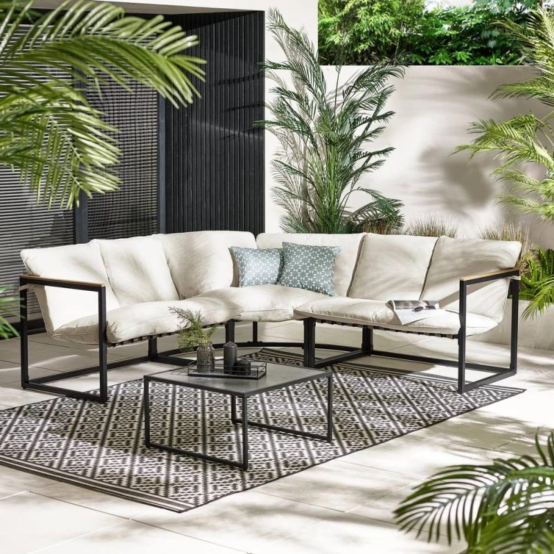Image of FurnitureboxUK Hydra Metal 5 Seat Outdoor Garden Sofa Set in Cream Cream Unisex
