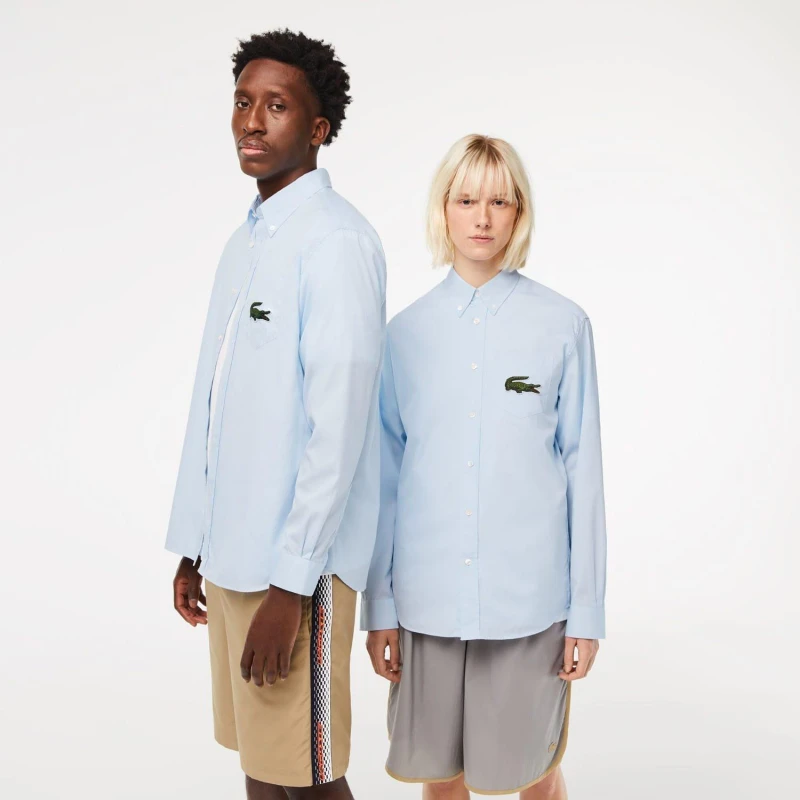 Image of Lacoste Relaxed Fit Striped Shirt Light Blue male XS