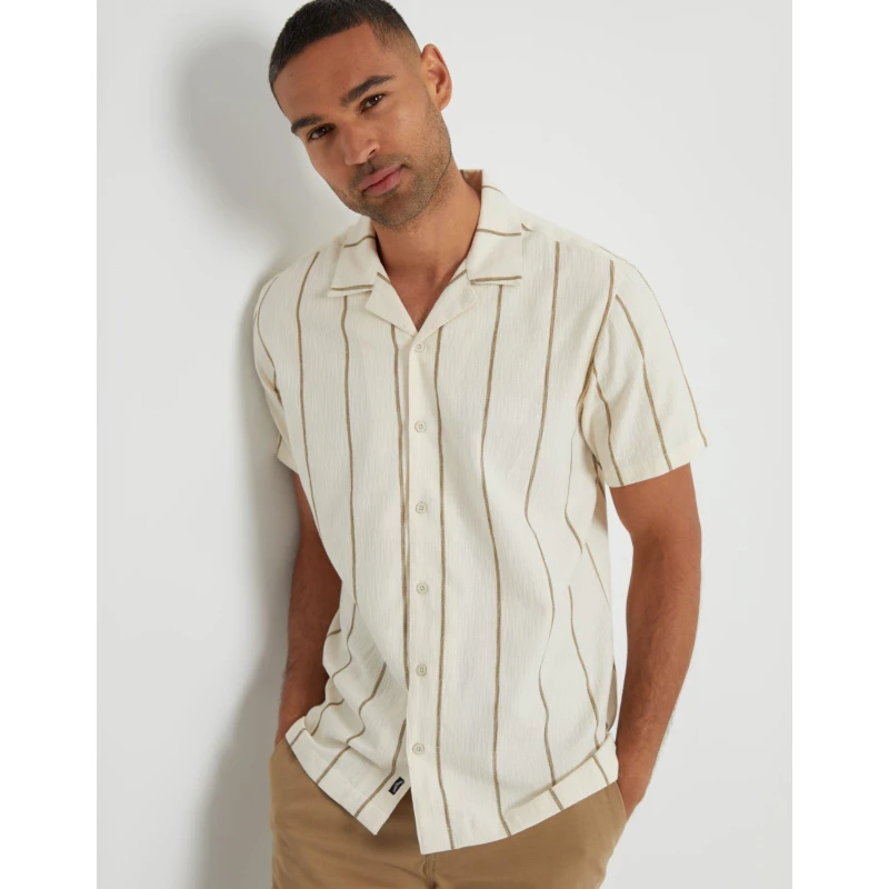 Image of Threadbare Mens Short-Sleeve Patterned Shirt Ecru male Small