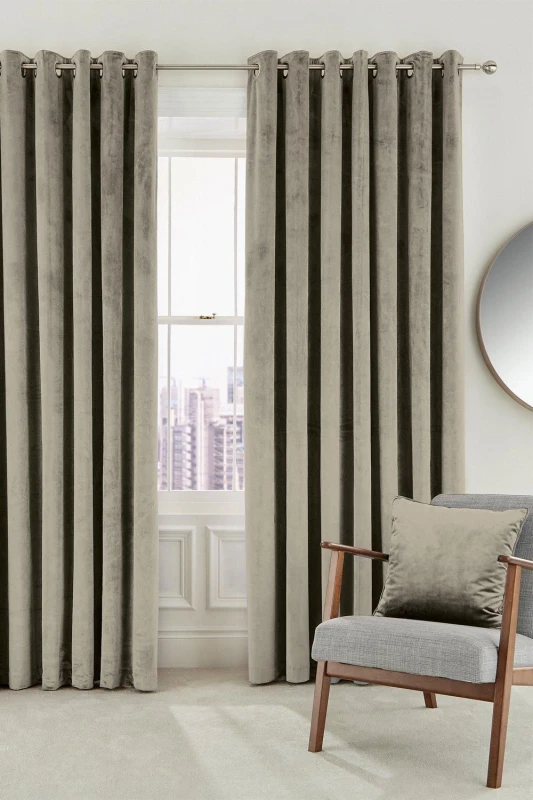 Image of Helena Springfield Helena Springfield 'Escala' Woven Lined Curtains in Medium Beige Size: 167cm width x 183cm drop Medium Beige 167cm width x 183cm