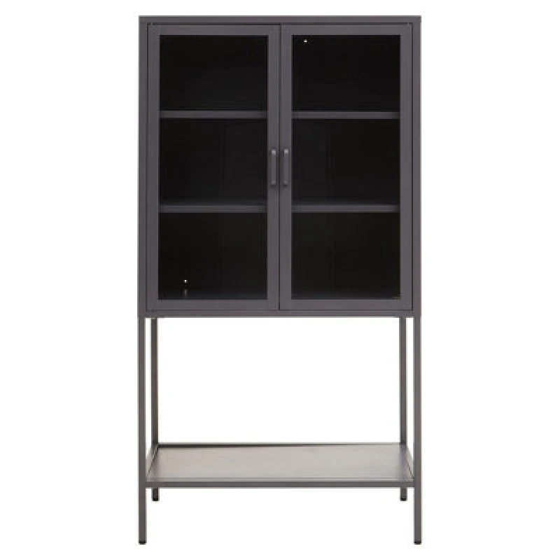Image of Orsina Stylish Two Door Grey Metal Cabinet, Industrial Storage Cabinet For Bedroom, Contemporary Sideboard Cabinet