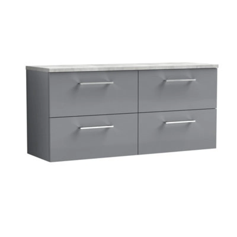 Image of Nuie Arno Wall Hung 4-Drawer Vanity Unit & Laminate Worktop In Bellato Grey, Modern Counter Top Vanity Unit In Satin Grey