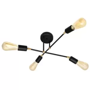 Image of Rosette Multi Arm Semi Flush Ceiling Light Black, Gold 48cm