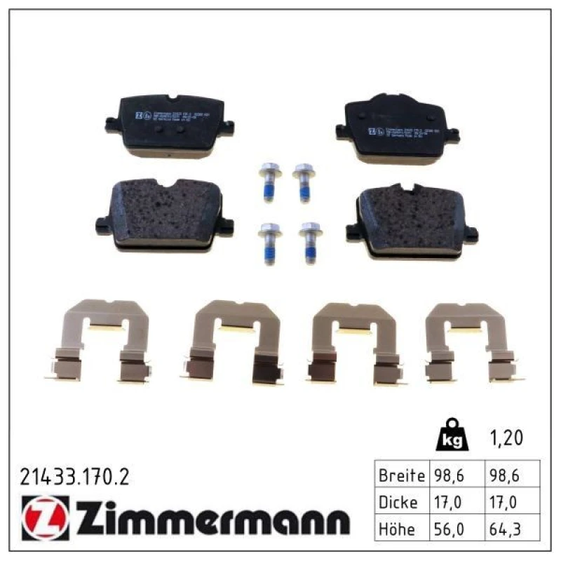 Image of ZIMMERMANN Brake pad set ZIMMERMANN 21433.170.2