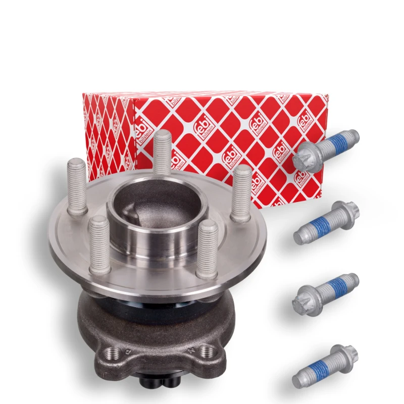 Image of FEBI BILSTEIN 102785 Wheel bearing kit with fastening/mounting material, Rear Axle Right, with wheel hub Wheel Bearing Kit (654)