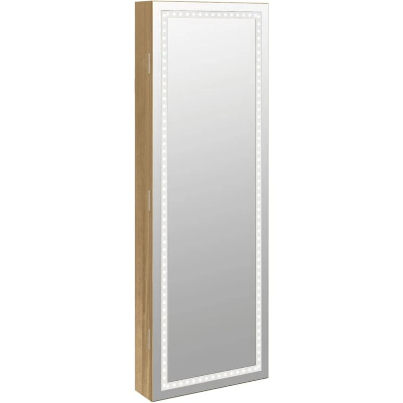 Image of Vidaxl Mirror Jewellery Cabinet With LED Lights Wall Mounted, Brown 353252