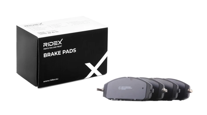 Image of RIDEX 402B0772 Brake pad set Front Axle, with acoustic wear warning, with accessories, with anti-squeak plate Brake Pad Set,disc brake (402)