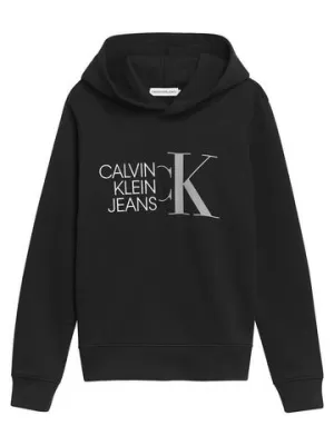 Image of Calvin Klein Jeans Boys Hybrid Logo Hoodie - Black - 10 Years