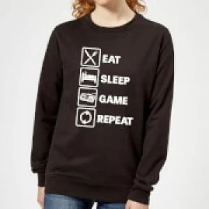 Image of Eat Sleep Game Repeat Womens Sweatshirt - Black - 3XL