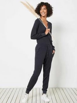 image of Mint Velvet Wrap Knitted Jumpsuit - Charcoal