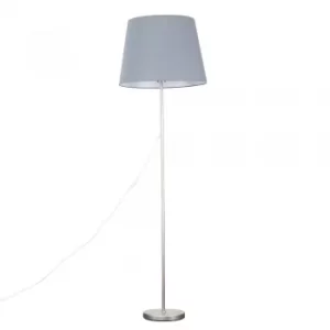 Image of Charlie Brushed Chrome Floor Lamp with XL Grey Aspen Shade