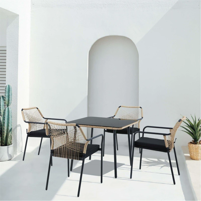 Image of Studio Lisbon 5 Piece Dining Set Black / Natural unisex Set