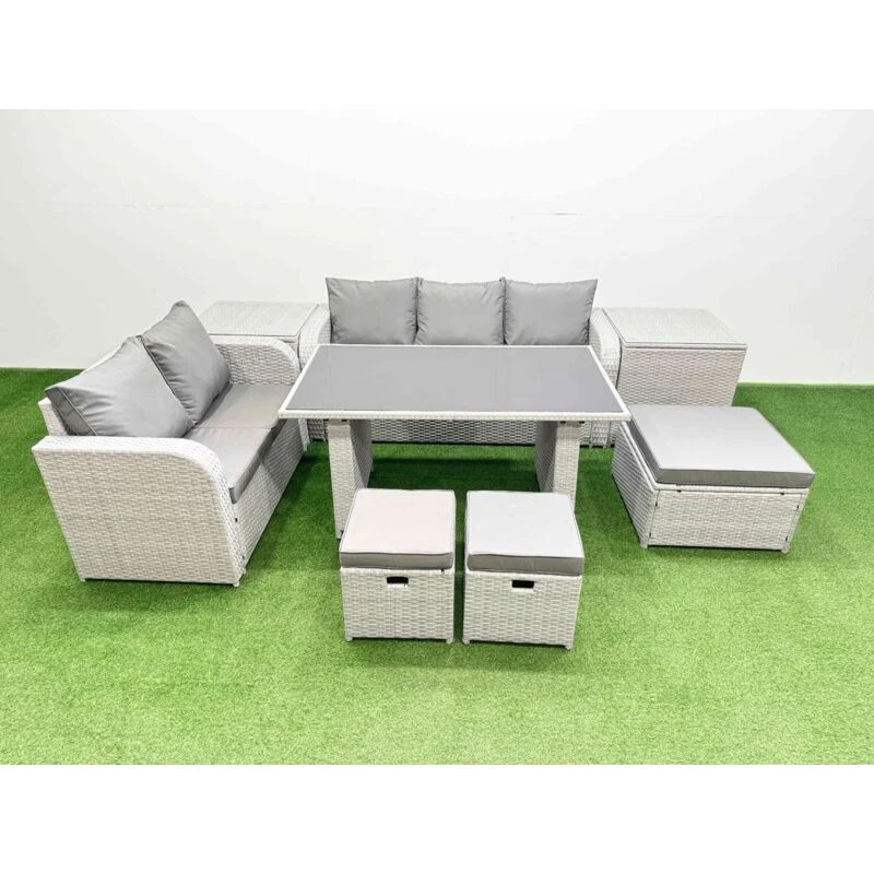 Image of Fimous Garden Furniture Set with Rectangular Table 3 Stool 2 Side Tables in Light Grey Light Grey Unisex