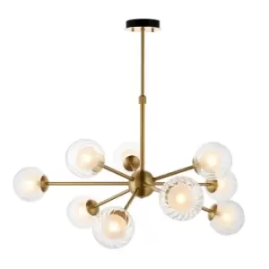 image of Rome Multi Arm Glass Pendant Ceiling Lamp, Satin Brass Plate, Glass