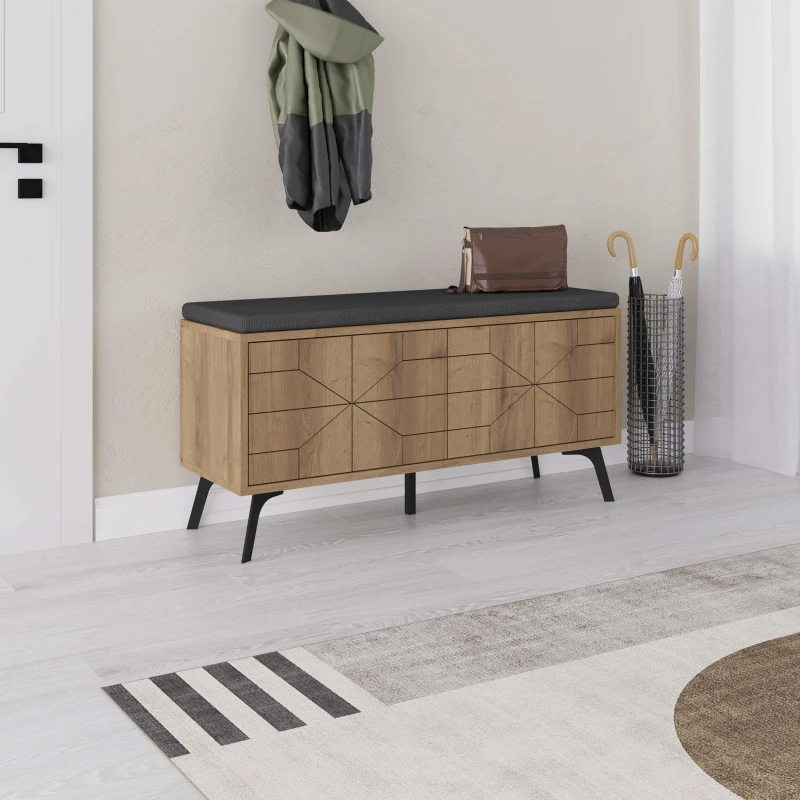 Image of Decortie Shoe Bench Storage 35X107X55Cm Particleboard Dark Oak Effect, Brown 8683628014516