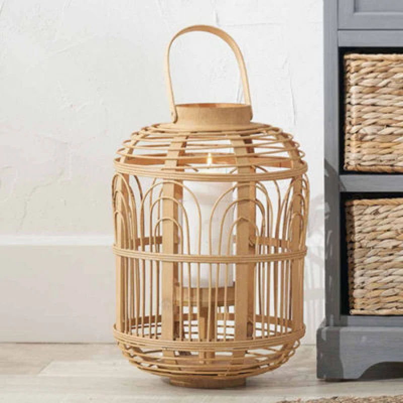 Image of Pacific Lifestyle Large Natural Bamboo And Glass Lantern
