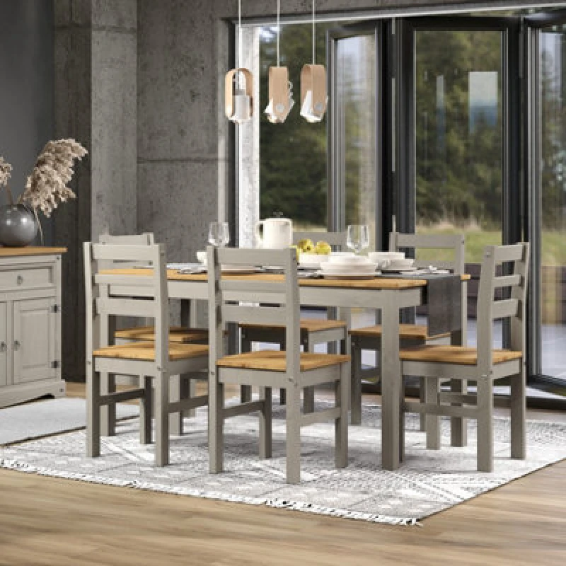 Image of Core Products Grey Corona Large Linea Table And 6 Chair Dining Set, Grey CRGTB6SET5