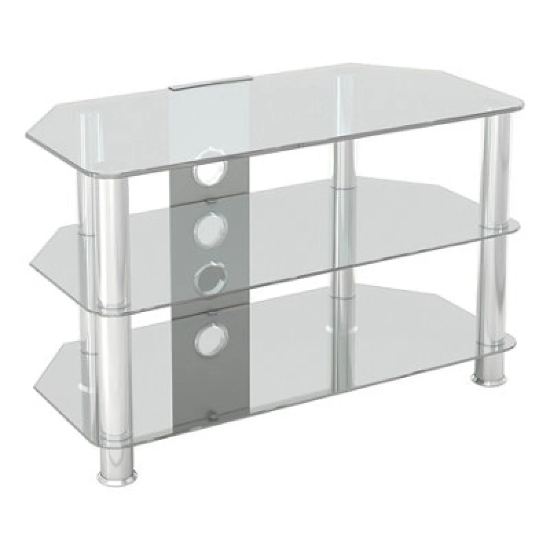 Image of Avf Classic 80Cm Glass Corner TV Stand With Cable Management For Tvs Up To 43" - Clear & Chrome