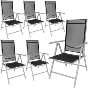 image of 6 aluminium garden chairs - reclining garden chairs, garden recliners, outdoor chairs - black/silver - black/silver