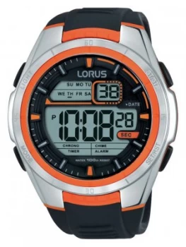 Image of Lorus Mens Black Silicon Strap Orange Detail Watch