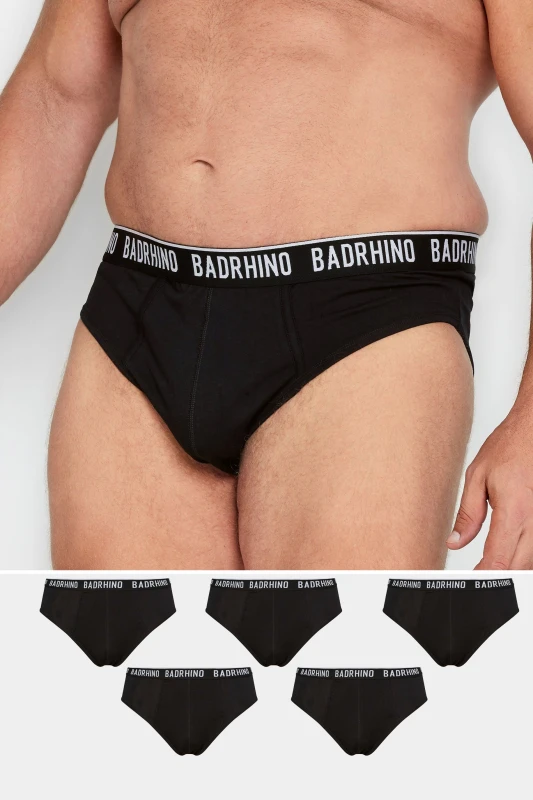 Image of BadRhino Mens 5 Pack Briefs in Black Size: XL Black Male XL