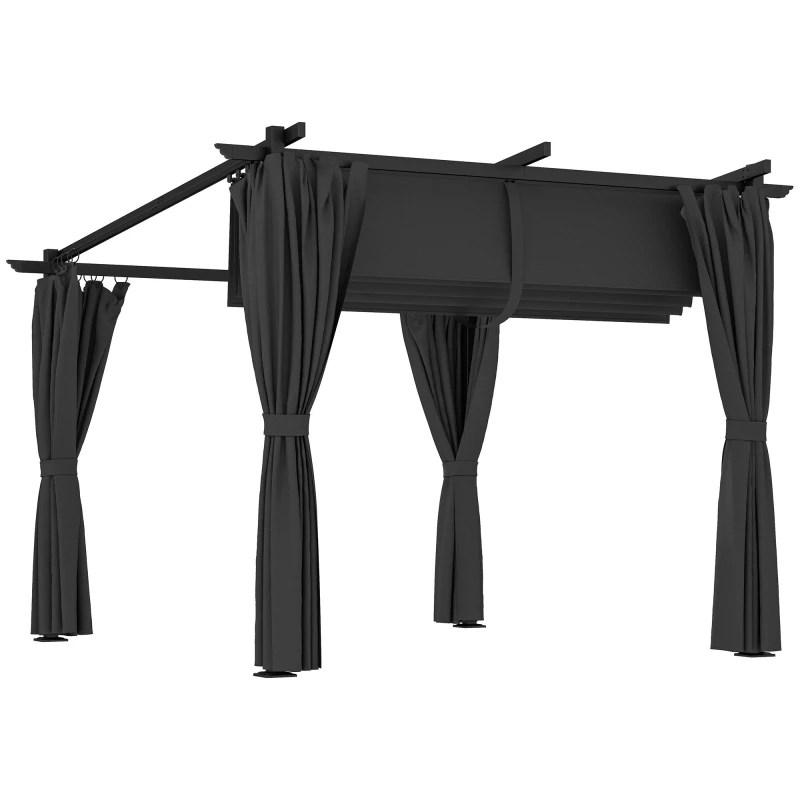 Image of Outsunny 3 x 3(m) Metal Pergola with Retractable Roof and Sidewalls, Grey Dark Grey