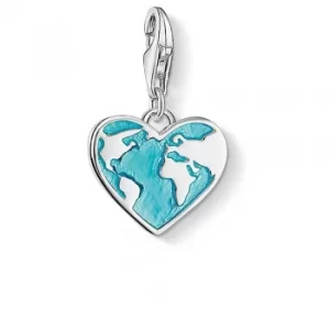 Image of THOMAS SABO Silver Turquoise Heart Globe Charm 1429-007-17