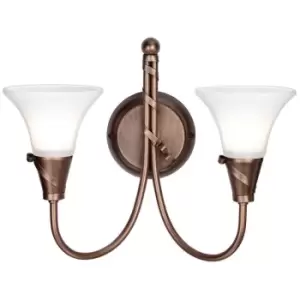 Image of Twin Wall Light Ribbon Feature White Glass Shades Copper Patina LED E14 60W