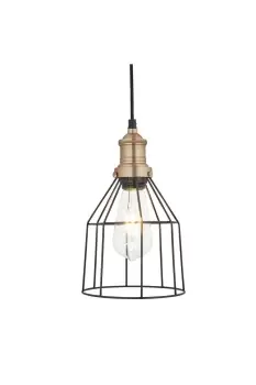 Image of Brooklyn Wire Cage Pendant, 6 Inch, Pewter, Cone, Brass Holder