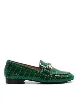 Image of Dune London Dune London Grange Leather Croc Slim Sole Comfort Loafer, Green, Size 4, Women