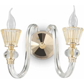 Image of Ideal Lux Lighting - Ideal Lux Strauss - 2 Light Indoor Glass Candle Wall Light Rose Gold, E14