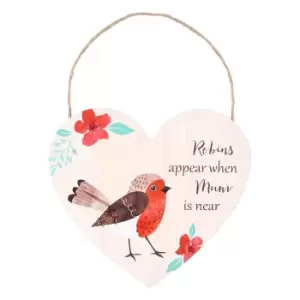Image of Something Different Mum Robin Heart Plaque (One Size) (Cream/Red)