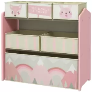 image of ZONEKIZ Kids Storage Units with 6 Fabric Bins, Childrens Toy Storage Organiser for Bedroom, Nursery, 63 x 30 x 66cm, Pink