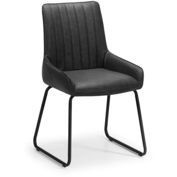 Image of Retro Dining Chair Antique Black Ribbed Faux Leather Metal Frame - Set Of 2 - Aurelia