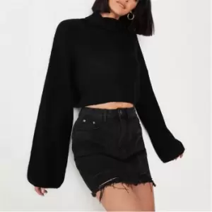 image of Missguided Roll Neck Wide Sleeve Jumper - Black