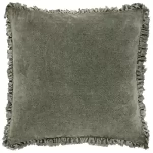 image of Bertie Washed Cotton Velvet Cushion Moss