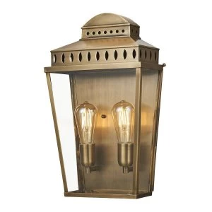 image of 2 Light Large Outdoor Wall Lantern Brass IP44, E27