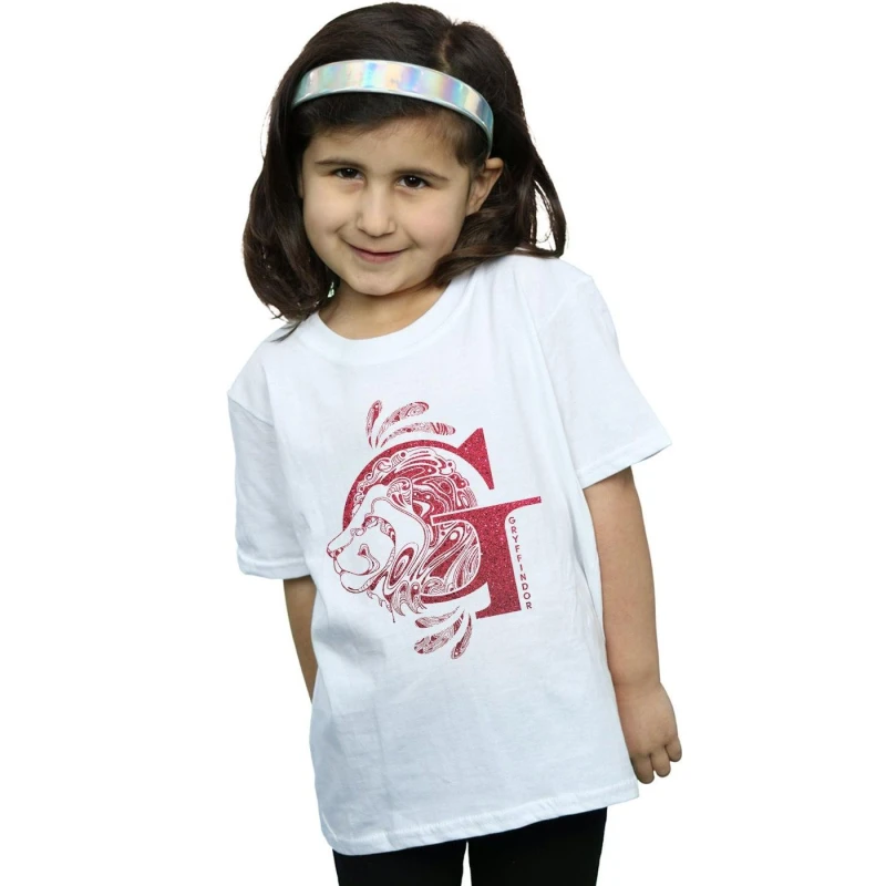 Image of Harry Potter Gryffindor Glitter Cotton T-Shirt White female