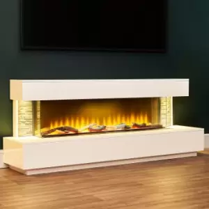 image of Acantha Aspen White Marble & Slate Fireplace Suite with Downlights, 69 Inch