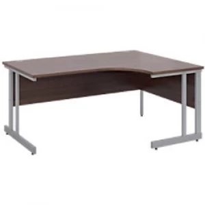 Image of Corner Right Hand Design Ergonomic Desk with Walnut MFC Top and Silver Frame Adjustable Legs Momento 1600 x 1200 x 725 mm
