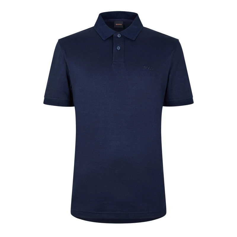 Image of Boss Mens PeInterlock Short-Sleeve Polo Shirt Dark Blue 404 male S