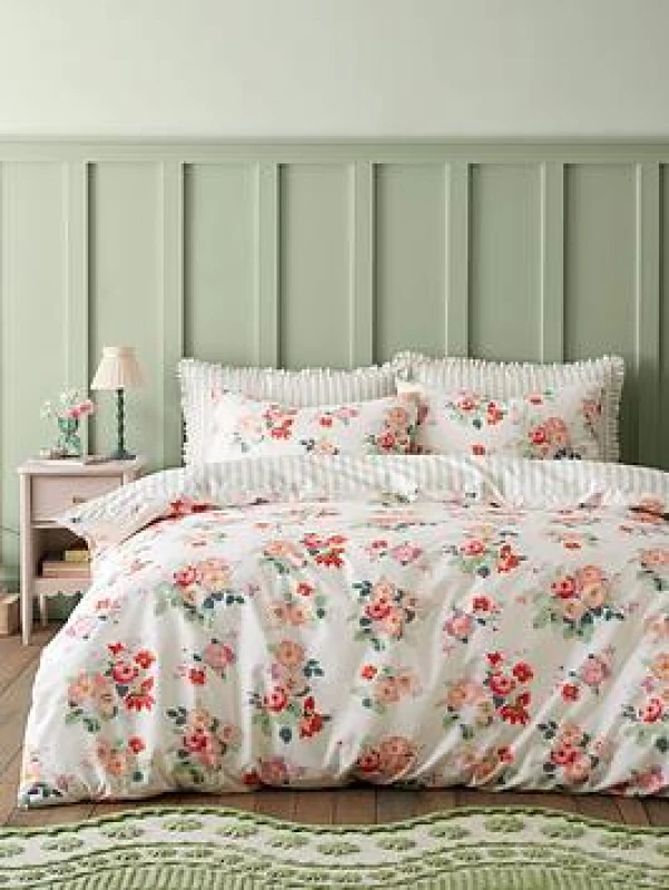 Image of Cath Kidston Floral Bunches Reversible Cotton Duvet Cover And Pillowcase Set Green Cotton KING (230X220cm)