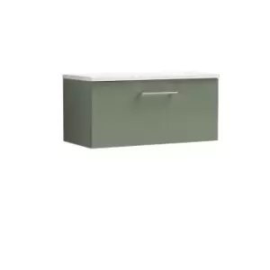 image of Nuie Arno 800mm Wall Hung 1 Drawer Vanity & Sparkling White Laminate Top Satin Green