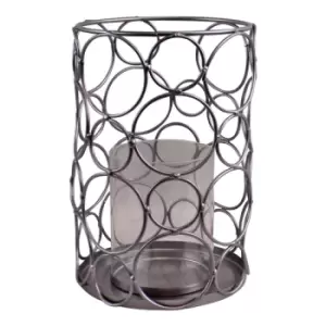 Image of Large Silver Metal Abstract Design Candle Holder