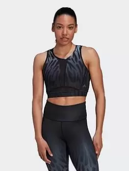 Image of adidas Training Light-support Long-line Tiger-print Bra, Grey Size M Women
