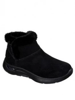 image of Skechers GOwalk Arch Fit Faux Fur Ankle Boot - Black, Size 5, Women